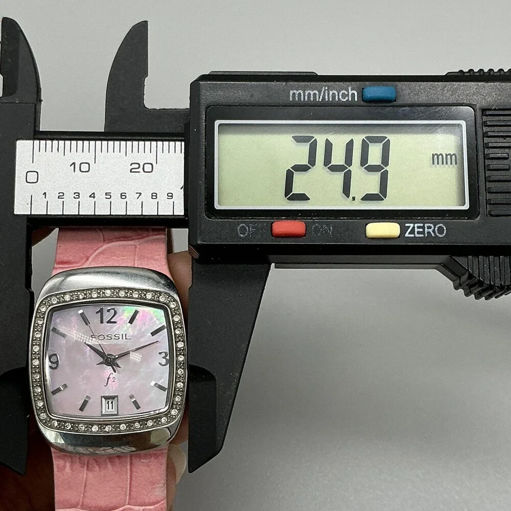 Fossil F2 Womens Watch 25mm Pink MOP Crystals Leather Date ES-9720 New Battery